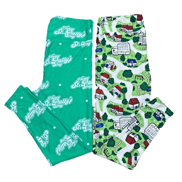LuLaRoe TC Tall Curvy Leggings St Patrick's Day Hospital Nurse Medical Health - Picture 1 of 4
